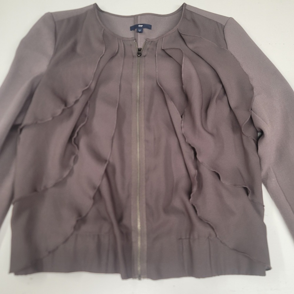 GAP Womens‎ Gray Ruffle Front Zip Up Jacket Size M Long Sleeve Career